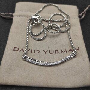 David Yurman 925 Silver Pave Diamond Cable Smile Necklace with Original Pouch